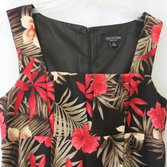 PERCEPTIONS Dress Size 10 Sleeveless Pleats Mid Length Black Multicolor Floral - Picture 3 of 7